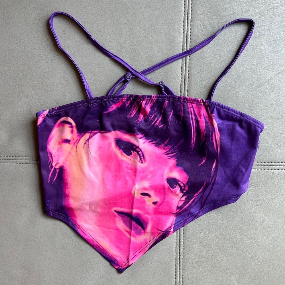 Purple & Hot Pink Graphic Bandana Crop Top